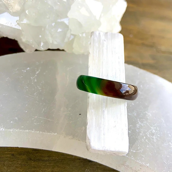 DARK GREEN CRAZY LACE AGATE MIDI RING BAND BOHO - Picture 1 of 6